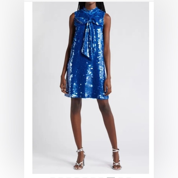 New! CIEBON Anita Bow Paillette Sequin Sleeveless Mini Shift Dress 💙 Small NWT! - Picture 9 of 15